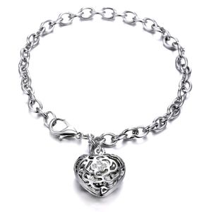 SWAROVSKI® CRYSTALS HEART CHARM CABLE CHAIN BRACELET RHODIUM